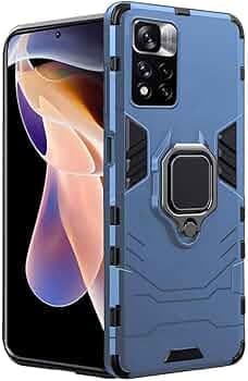 TheGiftKart Back Cover for Xiaomi 11i 5G/11i HyperCharge 5G|Tough Armor Bumper|Ring Holder & Kickstand in-Built|360 Degree Protection Cover for Xiaomi 11i/11i Hyper Charge 5G (PC, TPU | Greyish Blue)