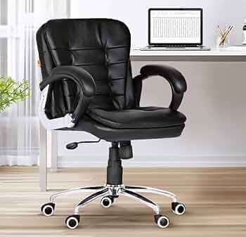 Da URBAN® Milford Mid Back Revolving Leatherette Ergonomic Home & Office Executive Chair with High Comfort Seating, Height Adjustable Seat & Heavy Duty Metal Base (Black)