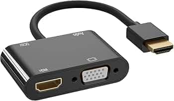 HDMI to VGA HDMI Adapter, HDMI to Dual HDMI VGA Splitter Converter（Dual Display at Same Time VGA to HDMI VGA Adapter with Charging Cable and Audio Cable for PC, Laptop, Ultrabook