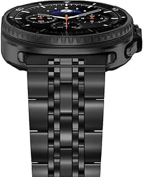 MOROFY No Gap Metal 7 Link Stainless Steel Strap Compatible with samsung galaxy watch 7/8 ultra 47mm band with Butterfly Folding Clasp Band for Galaxy Watch 7/8 Ultra 47mm (2024/2025)- Black