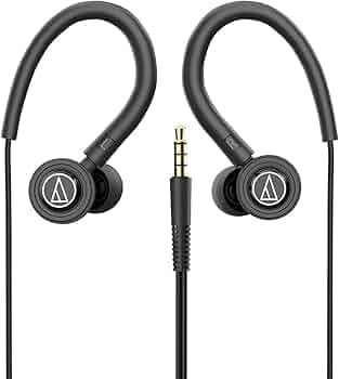 Audio-Technica Sonic Sport in-Ear Wired Earphones with Snap On/Off Ear Hooks, in-line Mic & Control, 8.5mm Powerful Drivers for Clear Sound & Rich Bass, Sound Isolation & Comfort Fit