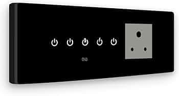 IOTICS Smart Wifi Switch Board: 4 x Switch & 1 Smart Plug Module. Touch Control, Remote, App Control. Voice Control with Alexa & Assistant. Smart Touch Switch Board For Home Automation (Black)