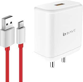 BAVE 80W Supervooc Charger With Cable | USB-A Power Adapter | Fast Charging Wall Plug | Compatible With Oppo, OnePlus, Android Devices | Compact Travel Charger For Home & Office Use, White