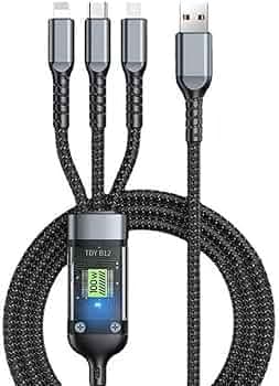 3 in 1 Cable For Nokia 2 V Tella Original 100W Quick Charge Cable Speed Upto 3.1 Amp Micro, iOS, Type-C, Devices Mobile Tablet PC Laptop Android Smartphone with 1.2m - (Black, HC.A)