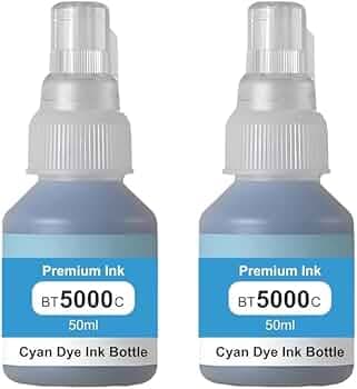 Compatible BT5000C Cyan Ink Bottle (Pack of 2, 50ml Each) for Brother Ink Tank Printers | Up to 5000 Pages Yield per Bottle | Smudge-Free Printing | Easy Refill