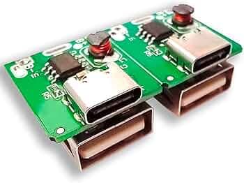 C-Type USB Port to Type A Module/Board kit, Power Supply, 5V Input for Charging 3.7V Lithium-ion Rechargeable 1A Mobile Phone Charger/Adapter, LED Indicator, up to 5000mah. Green. (Pack of 2)