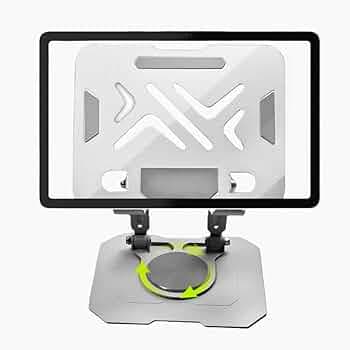 Ultra-Stable 360° Rotatable Metal Tablet Stand, Adjustable Folding Desktop Stand for iPad/iPhone/Switch, Universal Use for Office/Movie/Studying/Drawing/Gaming, Silver