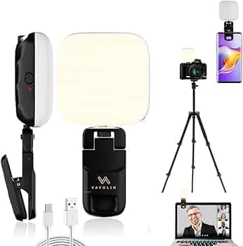 Continuous LED Video Portable Light with 100 Beads, Dimmable & Rechargeable Clip-On Camera Light for Zoom, Light for Video Shooting YouTube, Laptop, Tripod, and Photography Light (Black)