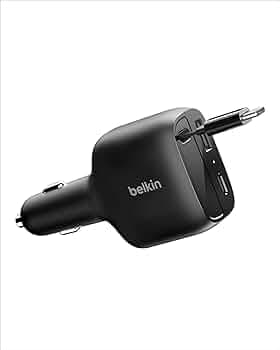 Belkin USB C Car Charger 75W w/ 30in Retractable USB C Cable - iPhone Charger, Compatible with iPhone 16 & 15 Series, Galaxy S25 Series, AirPods, Tablet, MacBook, Chromebook, etc. - Travel Essentials