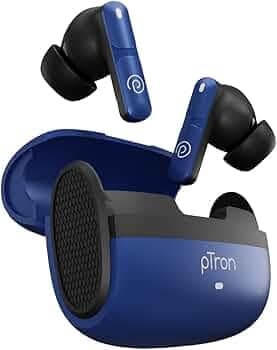 pTron Bassbuds Blaze in-Ear TWS Earbuds w/ 13mm Drivers, 50Hrs Playtime, AI-ENC Clear Calls, Bluetooth V5.4 Wireless Headphones, Touch Control, Voice Assistant, Type C Charging & IPX5 (Blue & Black)