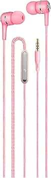 Meyaar M-11 Noise Isolating Wired in-Ear Headphones Earphones with Pure Sound and Powerful Bass with Mic (Dark Pink)