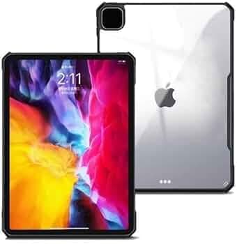 WHITBULL Ultra-Slim Tempered Glass Back Cover with Edge Soft TPU Full Protective Case Cover Compatible with iPad Pro 11 inch M4 (2024) 5th Generation-(Black)