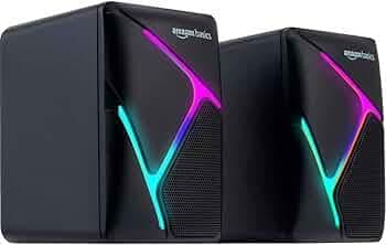 amazon basics 2 X 3W Multimedia PC Gaming Speaker with Aux Connectivity, USB Support, Volume Control, and RGB Lights