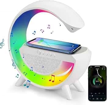 Table Lamp with Wireless Charger Ambient Lighting with Bluetooth Speakers 15w Wireless Charger Dazzling Running Lights Table Lamps Colour Changing Bedside Lamp Mood Lighting Gifts_M135
