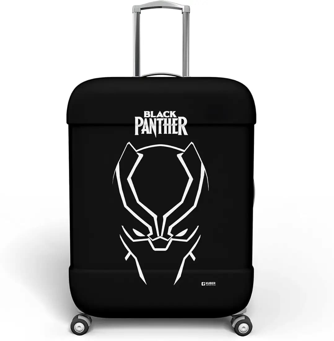 Kuber Industries Marvel Black Panther Luggage Cover | Polyester Travel Suitcase Cover | Washable and Stretchable Suitcase Protector | 18-22 Inch | Small | Black