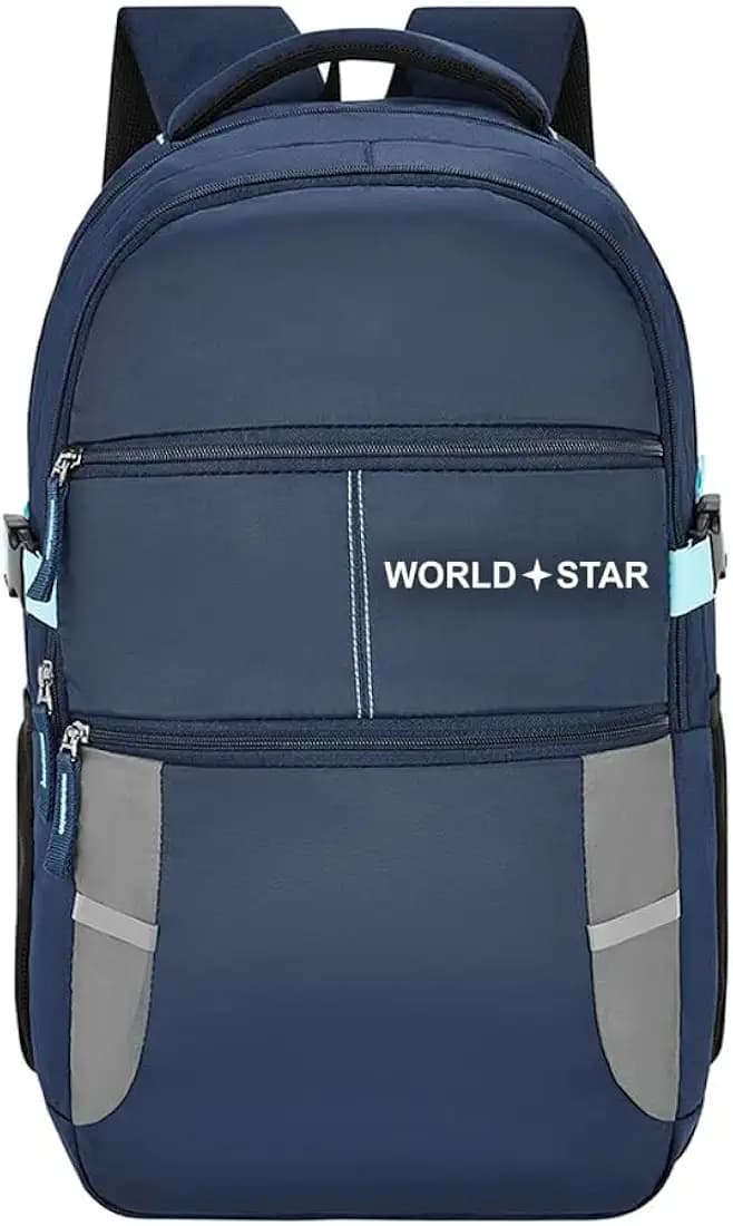 WORLD STAR Laptop Backpack with Raincover, College Bag, Travel Bag, Unisex, Black and Blue, 30 Litre