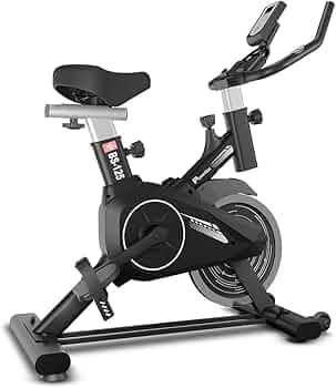 PowerMax Fitness BS-125 Spin Exercise Bike For Home Use,16Mm 6Kg Flywheel,Max User Weight 130Kg,LCD Display,2Pc Crank,Heart Rate Sensor,Knob Braking,Adjustable Foot Strap And Seat,Ipad Holder,Black