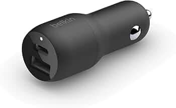 Belkin 37W Dual Port (USB-C & USB-A) Fast Charge Car Charger Adapter. with 25W USB-C & 12W USB-A Ports Quick Charge All Compatible Devices (Mobiles, Tablets, Speakers and More), Black