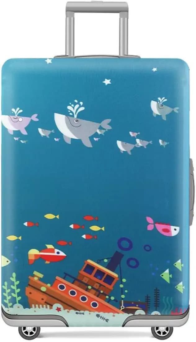 Dash Designs Luggage Covers Trolley Bag Covers Made of 300 gm Elastic Material Durable Washable Dust Proof Anti-Scratch Suitcase Travel Bags Cover for Luggage - Medium (22-25) inch - Sea Blue Fish