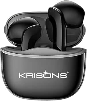 Krisons TWS-001 Wireless Earbuds, Black, Bluetooth 5.2, 10mm Drivers, HiFi Sound Quality, 25H Battery Life, Touch Control, Charging Case (Black)