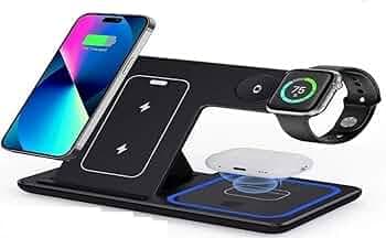 3-in-1 Wireless Charging Station For iPhone, Apple Watch and AirPods, 15W Fast Charging Stand, Black (One Year Warranty)