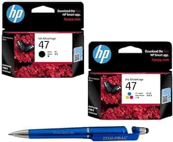 HP 47 Ink Cartridge (Black & Colour)(Set of2) with 3in1 Multi-Function Mobile Phone Stand, Stylus Pen, Anti-Metal Texture Rotating Ballpoint Pen (Very Colors)