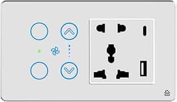 HomeMate Smart Touch Switch Panel (White) with Silver Bezel | Edge Series | 2 Switch, 1 Fan & 1 Socket with Quick Charge USB's | Compatible with 4 Gang Box| Works with Alexa, Google Assistant & Siri