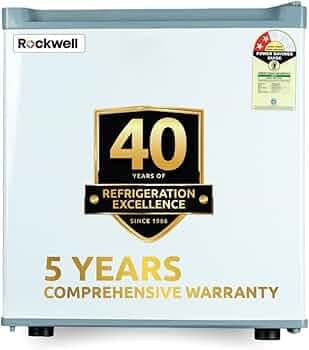 ROCKWELL 47L Mini Fridge with Freezer, 2 Star, 5 Year Warranty, Direct Cool Technology, Adjustable Shelves, Ideal for Bedroom, Small Spaces, Hostels, and Offices, White