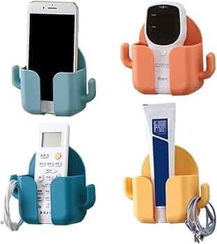 FreshDcart Mobile Holder for Home – Self-Adhesive Phone Charging Holder with Dual Hooks, Ideal for Bathroom, Kitchen, Bedroom, Office – Reusable ABS Build, Pack of 4 (Random Color)