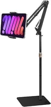 Dyazo Adjustable Floor Stand with 360° Rotating Gooseneck Long Arm | Dual Mobiles & Tablets Holder with Stable Base | Fits 4-12.9 Inch Compatible with Tablets, Galaxy Tab and Mobile Phones