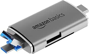 Amazon Basics OTG Card Reader and Hub with Type-C, USB & Micro Ports | Portable Memory Card Reader Supports Drives, TF, SD, Micro SD, SDHC, SDXC, MMC (Grey)