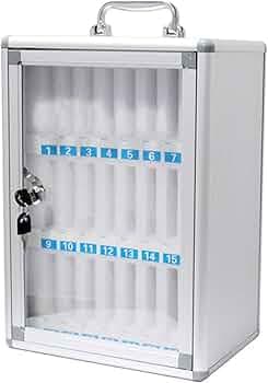 Breewell® Cell Phone Locker 24 Slots Aluminium Mobile Phone Storage Box Cell Phone Storage Cabinet with Lock Storage Placement Box (Size: H38xW28.5xL19.8cm) | Silver