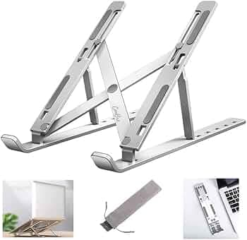 Tabletop Laptop Stand 7 Height Adjustable, Aluminium, Ventilated, Foldable, Portable Laptop Holder for Desk & Table Mount Upto 15.6 inch Laptop with Carry Pouch (Silver) A-2