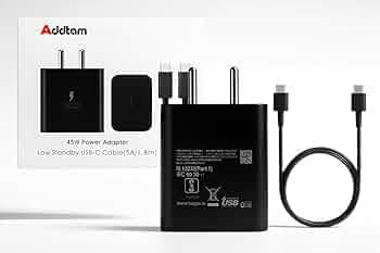 Addtam 45W Type C PD Superfast Charging Adapter with 1M USB-C Cable for Galaxy S25 Edge|S25 Ultra|S24 Ultra|Z Fold/Flip 7|6|Tab S10 FE+|S10 FE|S9 FE+|S9 FE|A9+|A9, 45-Watt C-Type Fast Charger, Black