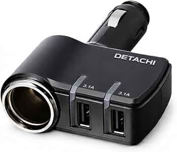 DETACHI Car Charger 3.1A Dual USB Fast Charging Adapter with 12V/24V Socket Lighter Socket Splitter, LED Charging Indicator, Universal Mobile Charger for Phone, GPS, Dash Cam & Car Accessories
