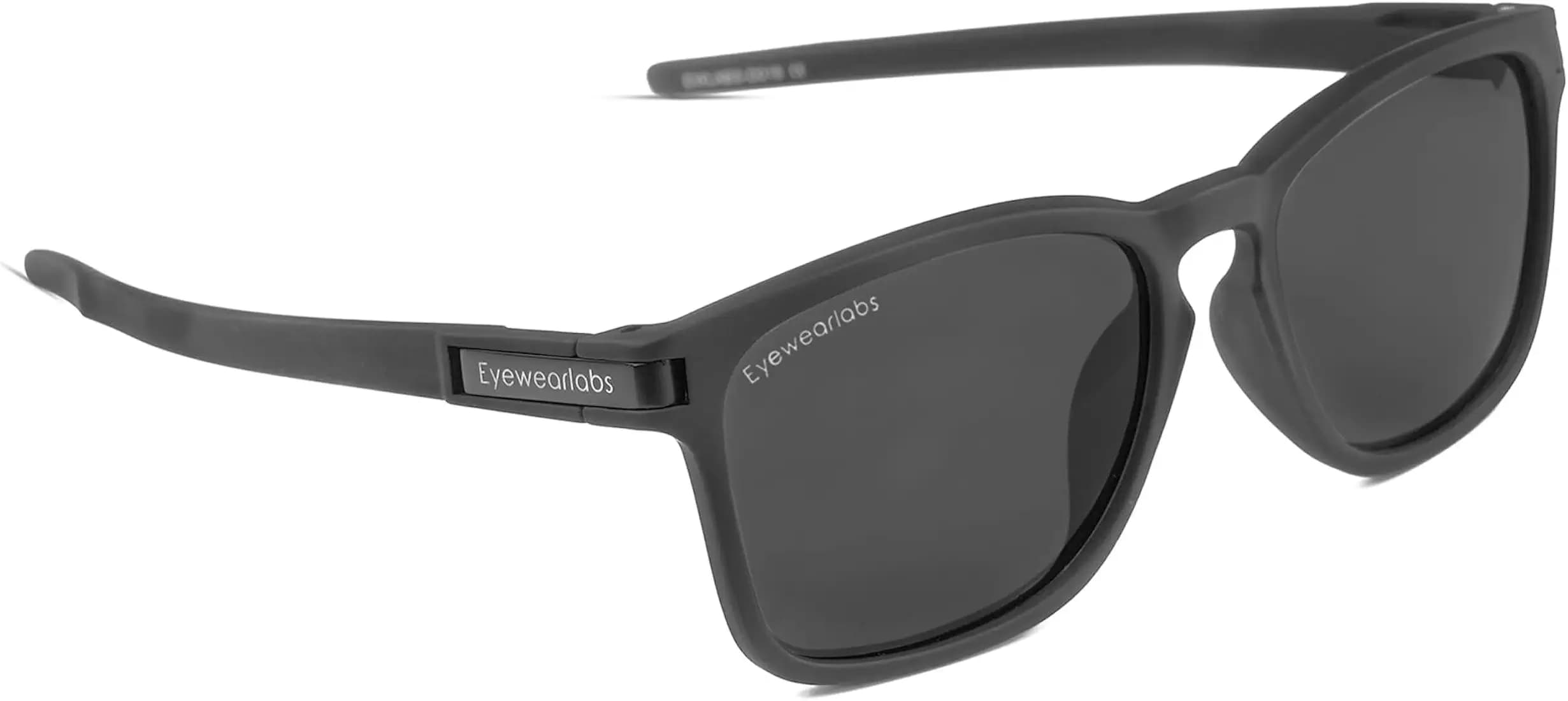 Eyewearlabs OKNO | Polarized Full Rim Square Branded Stylish Sunglasses For Men & Women | 100% UV Protection Shades | Cricket Sports Cycling Driving | Black Lens | Medium | Eclipse Black