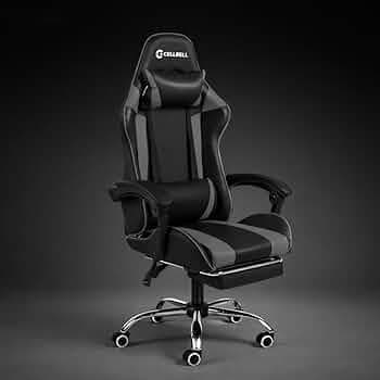 CELLBELL Konquer Ergonomic Gaming Chair | Leatherette | Multi-Functional Computer Chair | Integrated Massager | ErgoSync Armrest | Retractable Footrest | 1 Year Warranty (Grey-Black)