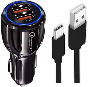 30W Car Charger for Kia Carnival Prestige Original QC Adapter Type C 3.0A High Speed Fast Turbo Charge QC 3.0 Smart DualPort with 1m Type-C Charging & Sync Cable (Black, SZ.N5)