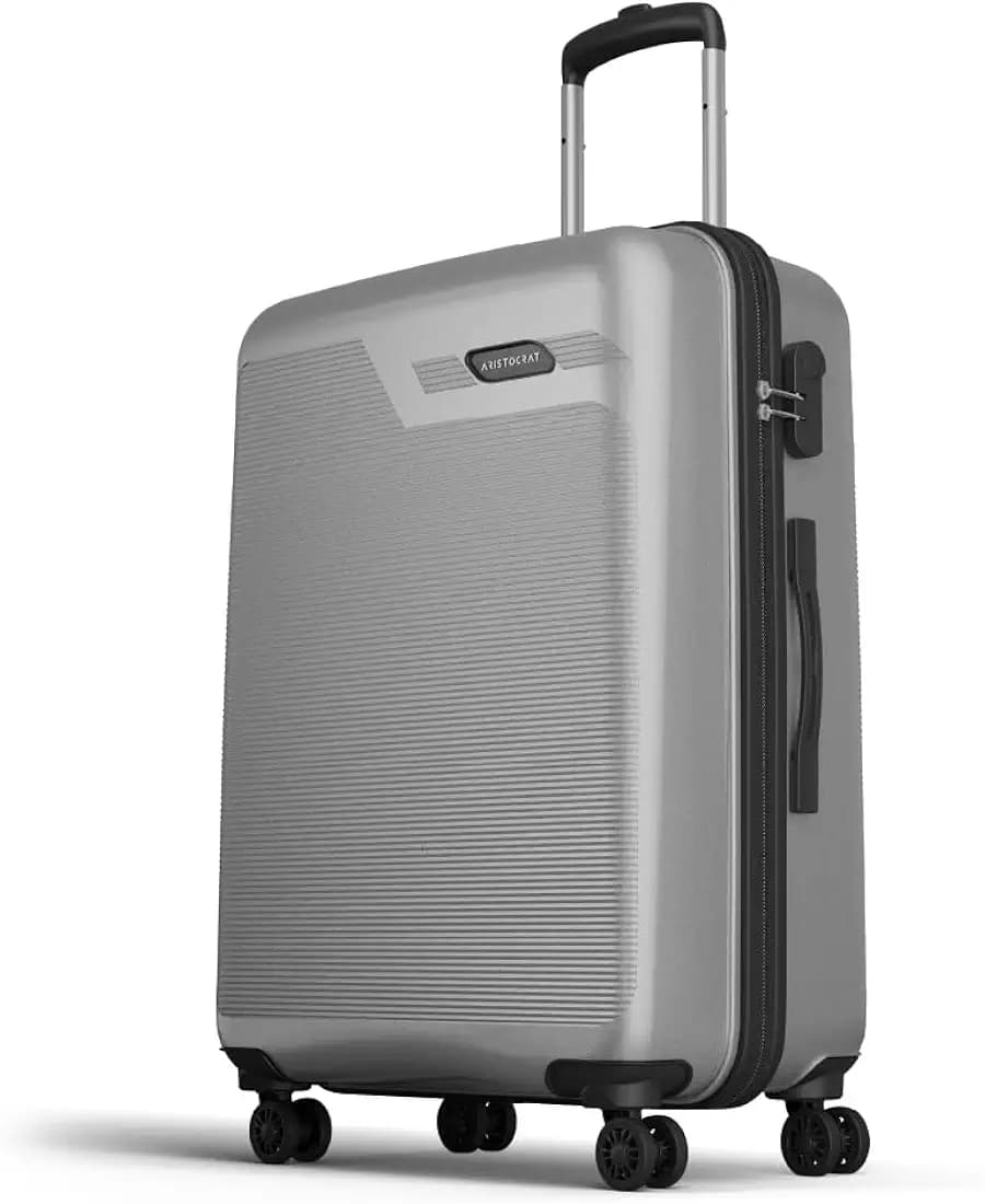Aristocrat Axis Check-in Trolley Bag 76cm | Large | Hard Luggage | Smooth 8-Wheel Suitcase | Combination Lock with Sturdy Zipper | Polycarbonate | 3-Year International Warranty (Silver)