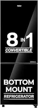 Haier 265L 2 Star Frost Free Bottom Mount Refrigerator|Flat door with chrome strip|8 In 1 Convertible Modes|Jhukna Mat-Bottom Freezer|Faster Ice Making in 49 Minutes (HRB-3152PKG-P, Black Glass)