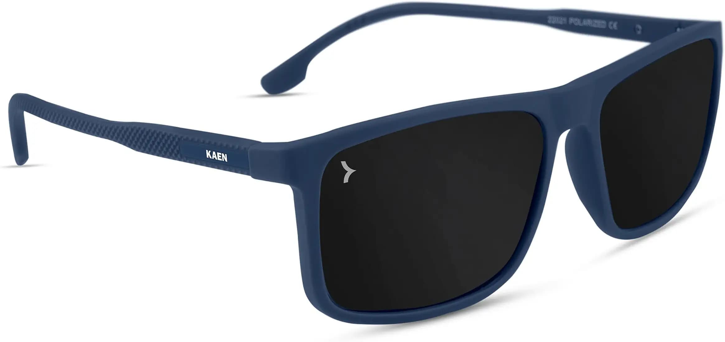 KAEN Polarized Stylist Sunglasses For Men & Women by Eyewearlabs | Full Rim Square Black Sunglasses | 100% UV Protection | Cricket Sports Cycling Driving Adventure | Black Lens | Medium | KOLE