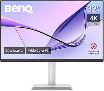 BenQ MA320U 32”(81.28 cm) 4K 3840x2160 Monitor for MacBook, Dual USB-C, 90W Power Delivery, Mac Color Match, Brightness & Volume Control on Mac, Height & Tilt Adjustable, 60Hz, P3 Color Gamut(Silver)