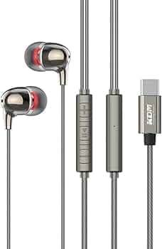 KDM M8 in-Ear Earphones Type C with 10mm Speakers, Deep Bass, Noise Isolation, 3.5mm Jack, 1200mm Tangle Free Cable, Metallic Grey
