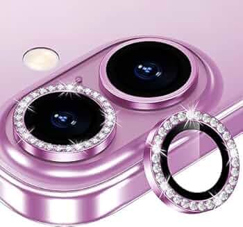 Goton for iPhone 16/16 Plus Camera Lens Protector Bling Individual Metal Diamond Ring 9H Hardness Scratchproof Protector, Stylish Phone Accessories, Case Friendly (Pink Diamond)
