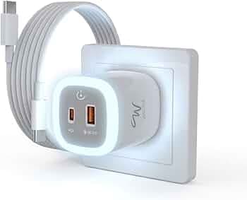 25W Fast Charger | USB C PD Wall Adapter + QC 3.0 USB A | Adjustable Night Light with Dual Port Charging | Compatible with iPhone 17,16/15/14/13, Samsung Galaxy S25/S24/S23, OnePlus, Xiaomi & Android