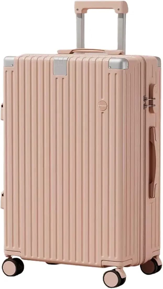 PYB Fashion - Premium Luggage/Suitcase Trolley Bag, USB Port, Cup Holder, Hook, Anti-Collision Corners, Anti-Theft Lock, Noiseless 360° Rotating 8 Wheels, Lightweight (Pink, Checkin Large 26 Inch)