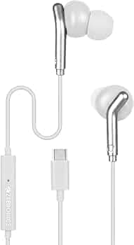 Zebronics Type-C Wired Earphones, in-Line MIC, Deep Bass, 1.2m Cable, 10mm Neodymium Driver, Light Weight, in-Ear Design, Compatible with Mobile, Tablet, Laptop (Bro C, White)