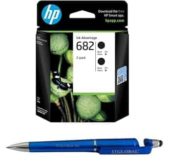 HP 682 Black & Black (1 Pack of 2) Ink Cartridge with 3in1 Multi-Function Mobile Phone Stand, Stylus Pen, Anti-Metal Texture Rotating Ballpoint Pen (Very Colors)