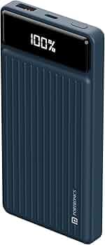Portronics Luxcell B 10K 10000 mAh 22.5W Fast Charging Power Bank, Ultra Slim Power Bank with Mach USB-A Output, Type C PD Output, Type C Input, Wake Up Button(Dark Blue)