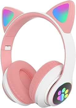 WK LIFE BORN TO LIVE- K8 Original with BIS Certified 5.3V Type C Jack Wireless/Wired Kids Headphones with Mic for Girls/Boys Gifts Cat Ear Bluetooth Online Learning School- Pink